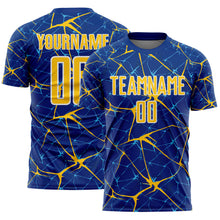 Load image into Gallery viewer, Custom Royal Yellow-White Abstract Network Crackle Sublimation Soccer Uniform Jersey
