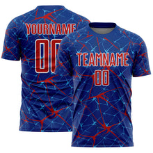 Load image into Gallery viewer, Custom Royal Red-White Abstract Network Crackle Sublimation Soccer Uniform Jersey
