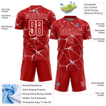 Load image into Gallery viewer, Custom Red-White Abstract Network Crackle Sublimation Soccer Uniform Jersey
