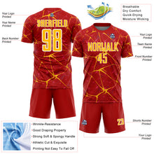 Load image into Gallery viewer, Custom Red Gold-White Abstract Network Crackle Sublimation Soccer Uniform Jersey
