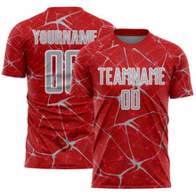 Load image into Gallery viewer, Custom Red Gray-White Abstract Network Crackle Sublimation Soccer Uniform Jersey
