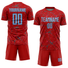 Laden Sie das Bild in den Galerie-Viewer, Custom Red Light Blue-Steel Gray Abstract Network Crackle Sublimation Soccer Uniform Jersey
