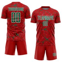 Load image into Gallery viewer, Custom Red Kelly Green-White Abstract Network Crackle Sublimation Soccer Uniform Jersey
