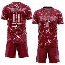 Load image into Gallery viewer, Custom Crimson-White Abstract Network Crackle Sublimation Soccer Uniform Jersey
