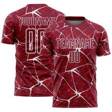 Load image into Gallery viewer, Custom Crimson-White Abstract Network Crackle Sublimation Soccer Uniform Jersey
