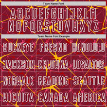 Load image into Gallery viewer, Custom Crimson Gold-White Abstract Network Crackle Sublimation Soccer Uniform Jersey
