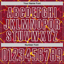 Load image into Gallery viewer, Custom Crimson Gold-White Abstract Network Crackle Sublimation Soccer Uniform Jersey
