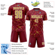 Laden Sie das Bild in den Galerie-Viewer, Custom Crimson Old Gold-White Abstract Network Crackle Sublimation Soccer Uniform Jersey
