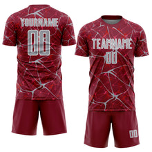 Load image into Gallery viewer, Custom Crimson Gray-White Abstract Network Crackle Sublimation Soccer Uniform Jersey
