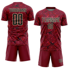 Charger l'image dans la galerie, Custom Crimson Black-Cream Abstract Network Crackle Sublimation Soccer Uniform Jersey
