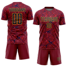 Load image into Gallery viewer, Custom Crimson Navy-Gold Abstract Network Crackle Sublimation Soccer Uniform Jersey
