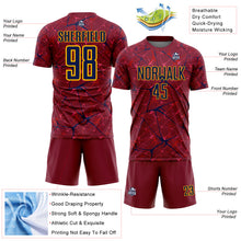 Load image into Gallery viewer, Custom Crimson Navy-Gold Abstract Network Crackle Sublimation Soccer Uniform Jersey
