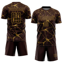 Load image into Gallery viewer, Custom Brown-Old Gold Abstract Network Crackle Sublimation Soccer Uniform Jersey
