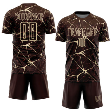 Custom Brown-Cream Abstract Network Crackle Sublimation Soccer Uniform Jersey