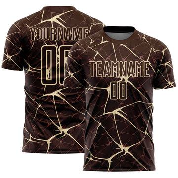 Custom Brown-Cream Abstract Network Crackle Sublimation Soccer Uniform Jersey