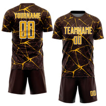 Laden Sie das Bild in den Galerie-Viewer, Custom Brown Gold-White Abstract Network Crackle Sublimation Soccer Uniform Jersey
