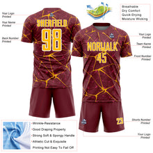 Charger l'image dans la galerie, Custom Burgundy Gold-White Abstract Network Crackle Sublimation Soccer Uniform Jersey
