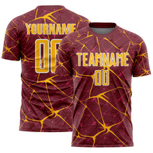 Charger l'image dans la galerie, Custom Burgundy Gold-White Abstract Network Crackle Sublimation Soccer Uniform Jersey
