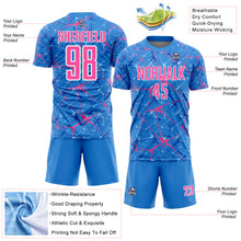 Laden Sie das Bild in den Galerie-Viewer, Custom Powder Blue Pink-White Abstract Network Crackle Sublimation Soccer Uniform Jersey
