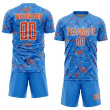 Загрузить изображение в средство просмотра галереи, Custom Powder Blue Orange-White Abstract Network Crackle Sublimation Soccer Uniform Jersey

