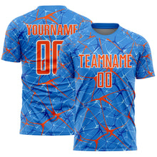 Загрузить изображение в средство просмотра галереи, Custom Powder Blue Orange-White Abstract Network Crackle Sublimation Soccer Uniform Jersey
