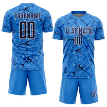 Laden Sie das Bild in den Galerie-Viewer, Custom Powder Blue Navy-White Abstract Network Crackle Sublimation Soccer Uniform Jersey
