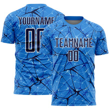 Laden Sie das Bild in den Galerie-Viewer, Custom Powder Blue Navy-White Abstract Network Crackle Sublimation Soccer Uniform Jersey
