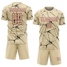 Load image into Gallery viewer, Custom Cream Black-Crimson Abstract Network Crackle Sublimation Soccer Uniform Jersey
