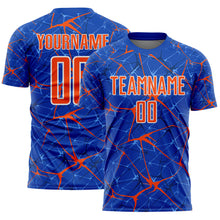 Load image into Gallery viewer, Custom Thunder Blue Orange-White Abstract Network Crackle Sublimation Soccer Uniform Jersey
