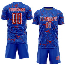 Laden Sie das Bild in den Galerie-Viewer, Custom Thunder Blue Red-White Abstract Network Crackle Sublimation Soccer Uniform Jersey
