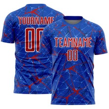 Laden Sie das Bild in den Galerie-Viewer, Custom Thunder Blue Red-White Abstract Network Crackle Sublimation Soccer Uniform Jersey
