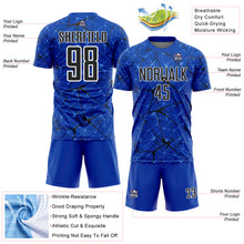 Load image into Gallery viewer, Custom Thunder Blue Black-White Abstract Network Crackle Sublimation Soccer Uniform Jersey
