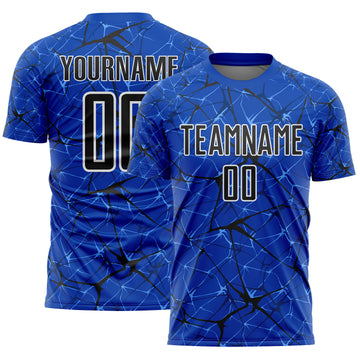 Custom Thunder Blue Black-White Abstract Network Crackle Sublimation Soccer Uniform Jersey