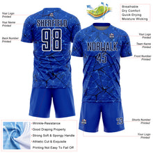 Load image into Gallery viewer, Custom Thunder Blue Navy-White Abstract Network Crackle Sublimation Soccer Uniform Jersey
