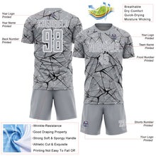 Laden Sie das Bild in den Galerie-Viewer, Custom Gray Black-White Abstract Network Crackle Sublimation Soccer Uniform Jersey
