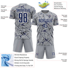 Load image into Gallery viewer, Custom Gray Navy-White Abstract Network Crackle Sublimation Soccer Uniform Jersey
