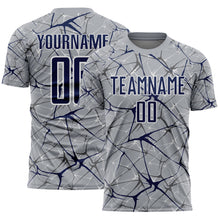 Load image into Gallery viewer, Custom Gray Navy-White Abstract Network Crackle Sublimation Soccer Uniform Jersey
