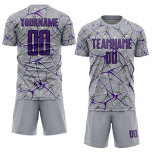 Load image into Gallery viewer, Custom Gray Purple-Black Abstract Network Crackle Sublimation Soccer Uniform Jersey

