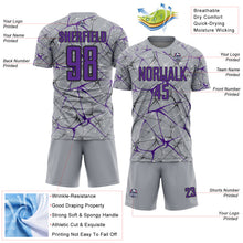 Load image into Gallery viewer, Custom Gray Purple-Black Abstract Network Crackle Sublimation Soccer Uniform Jersey
