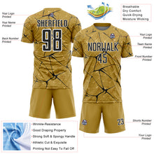 Laden Sie das Bild in den Galerie-Viewer, Custom Old Gold Black-White Abstract Network Crackle Sublimation Soccer Uniform Jersey
