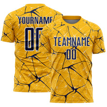 Load image into Gallery viewer, Custom Gold Navy-White Abstract Network Crackle Sublimation Soccer Uniform Jersey
