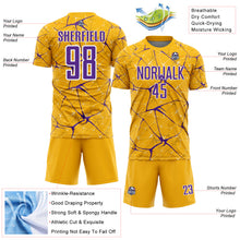 Laden Sie das Bild in den Galerie-Viewer, Custom Gold Purple-White Abstract Network Crackle Sublimation Soccer Uniform Jersey
