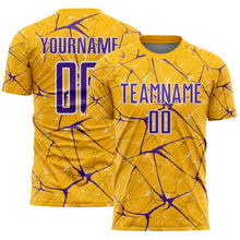 Laden Sie das Bild in den Galerie-Viewer, Custom Gold Purple-White Abstract Network Crackle Sublimation Soccer Uniform Jersey
