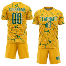 Загрузить изображение в средство просмотра галереи, Custom Gold Kelly Green-White Abstract Network Crackle Sublimation Soccer Uniform Jersey
