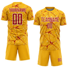 Load image into Gallery viewer, Custom Gold Red-White Abstract Network Crackle Sublimation Soccer Uniform Jersey
