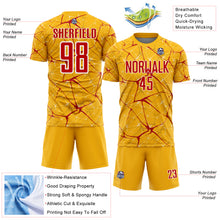 Load image into Gallery viewer, Custom Gold Red-White Abstract Network Crackle Sublimation Soccer Uniform Jersey
