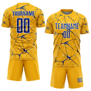 Custom Gold Royal-White Abstract Network Crackle Sublimation Soccer Uniform Jersey