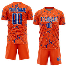 Load image into Gallery viewer, Custom Orange Royal-White Abstract Network Crackle Sublimation Soccer Uniform Jersey
