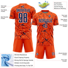 Load image into Gallery viewer, Custom Orange Navy-White Abstract Network Crackle Sublimation Soccer Uniform Jersey
