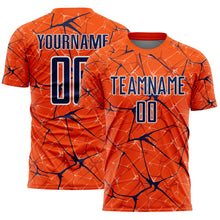 Load image into Gallery viewer, Custom Orange Navy-White Abstract Network Crackle Sublimation Soccer Uniform Jersey
